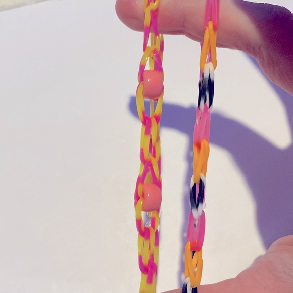Hand Crafted Bracelets Pair of Brightly Colored Rubber Band Bracelets - Picture 4 of 4